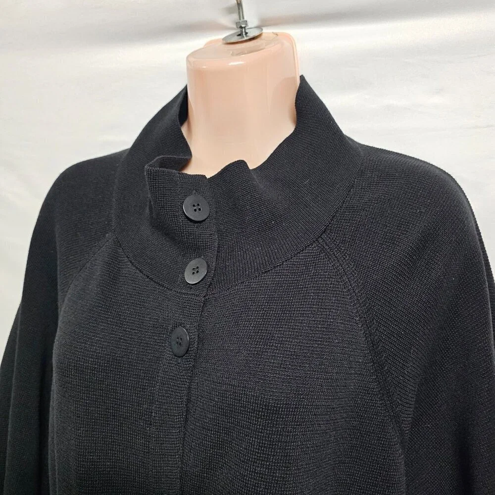 Eileen Fisher Button Up Mock Neck Kimono Jacket Women Size L Black Silk/Cotton